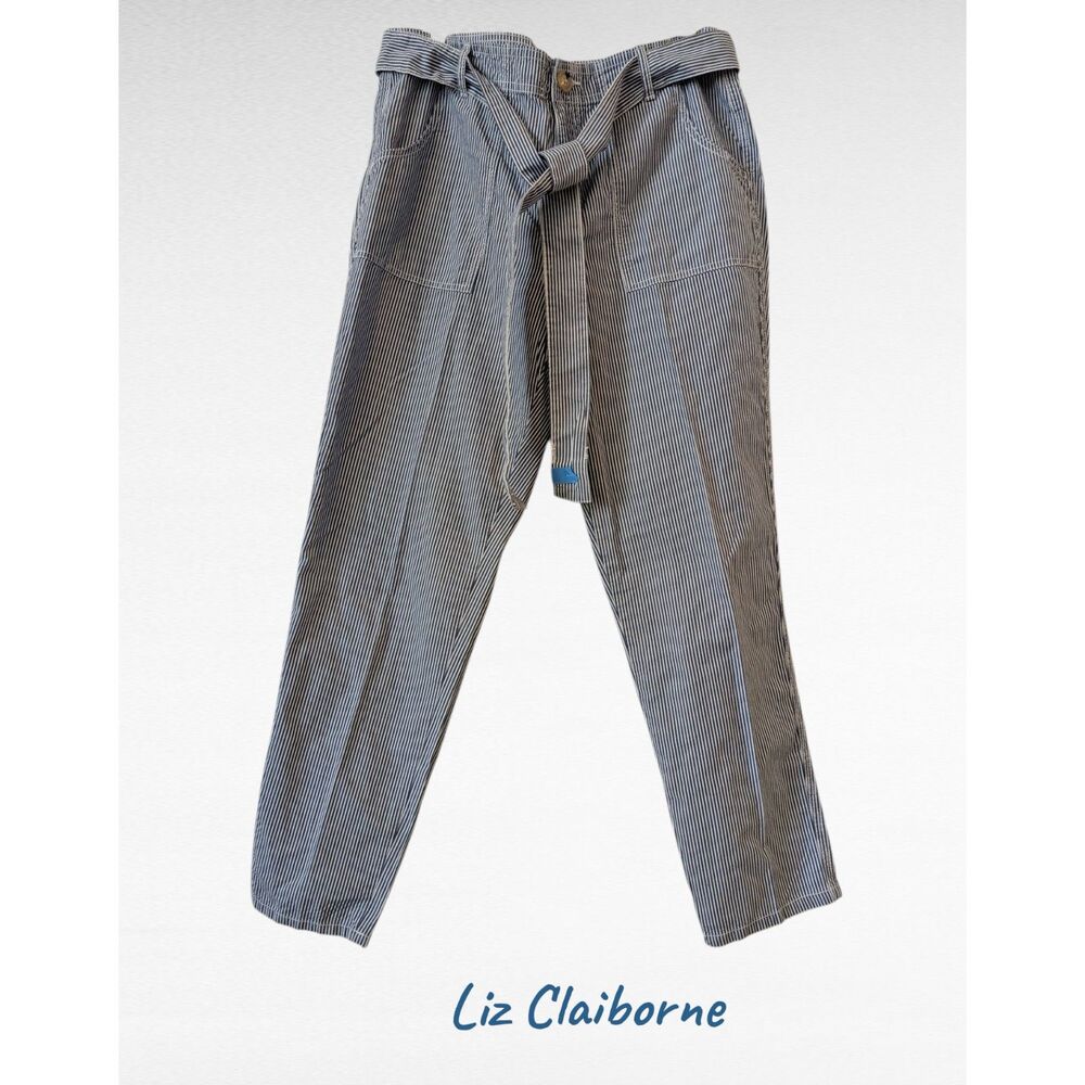 Liz Claiborne Chambray Blue White Striped Pants  Sz Classic 8